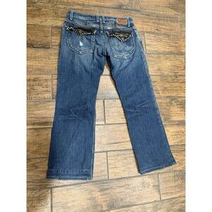 Men's Robins Jeans D5075 Leather Studded Stones Wings Straight Leg Sz 34